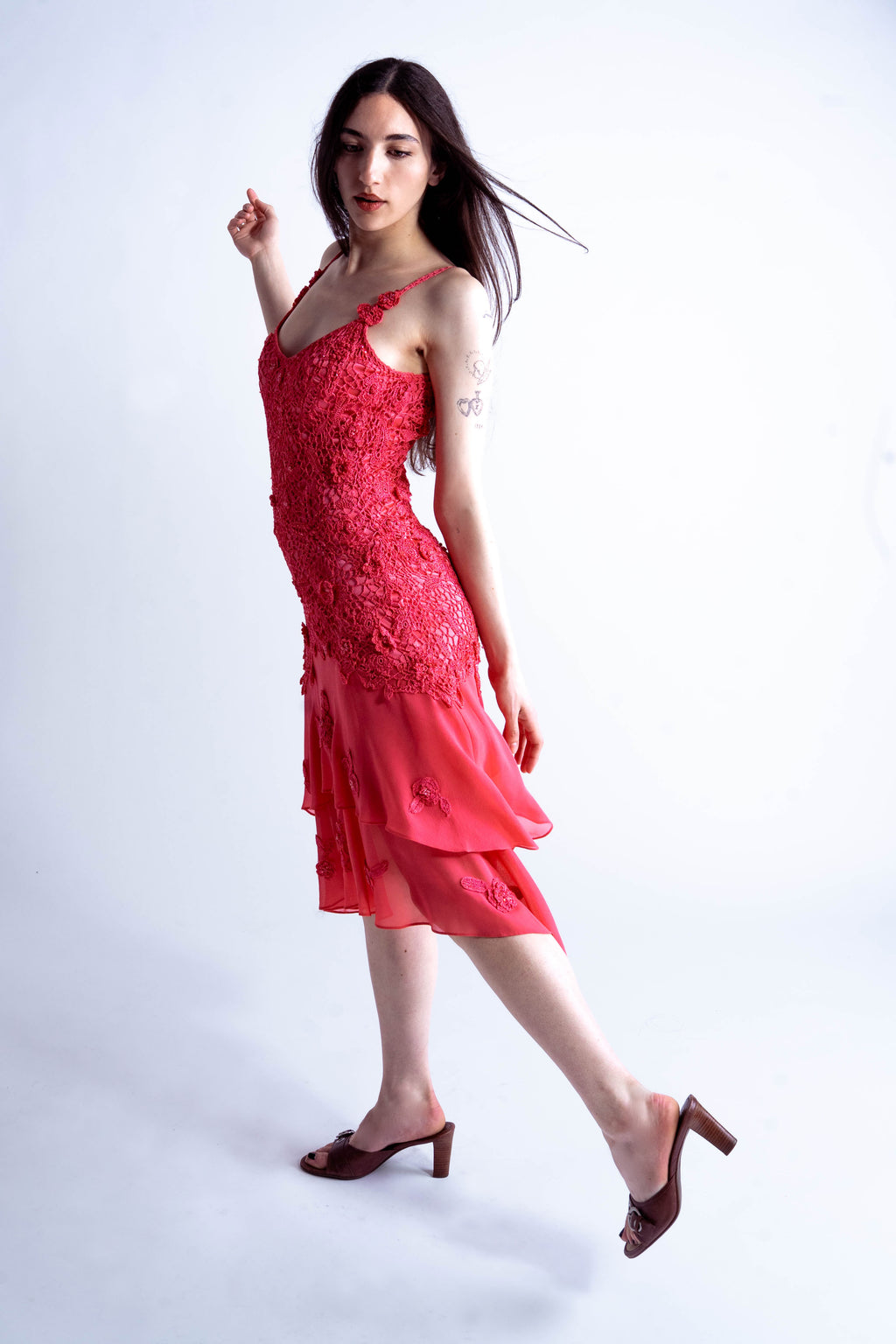 Sue Wong Pink Crochet Dress